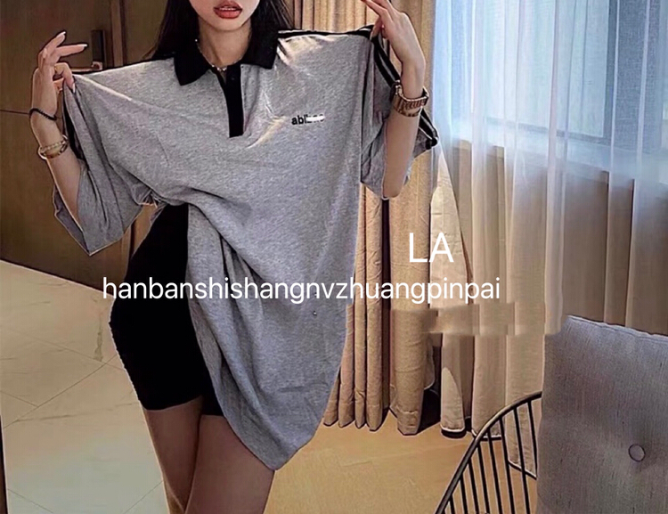 [laqssy] large version shoulder pad design sense of minority light familiar and versatile butt covering short sleeve T-shirt 2325# LSL