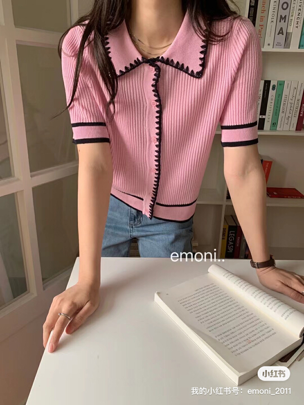 New in early summer! [emoni] ladies' versatile fashion contrast color Korean warm sweater (including 25% wool) x50016# Cl