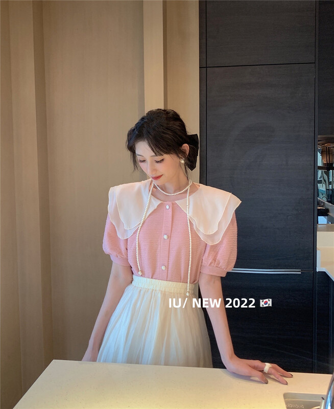 goods in stock! New in early summer! [IU] lady doll collar single breasted blouse 6705# WPL