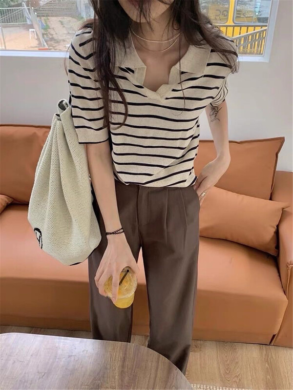 New in early summer! [da. C] Korean stripe versatile foreign style small shirt 69852# CSX