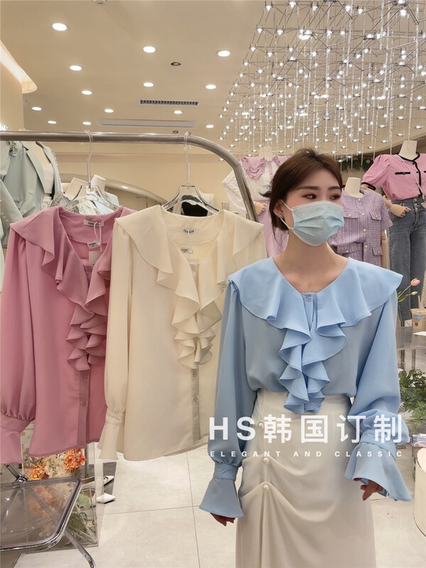 New year in early spring! [HS Korean customization] Korean Ladies heavy craft Ruffle shirt 65117# hjy
