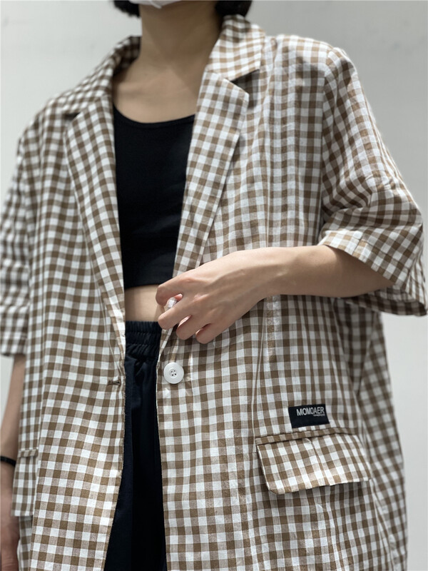 [original by hnhl] lattice one button fashion shirt 68238x# L