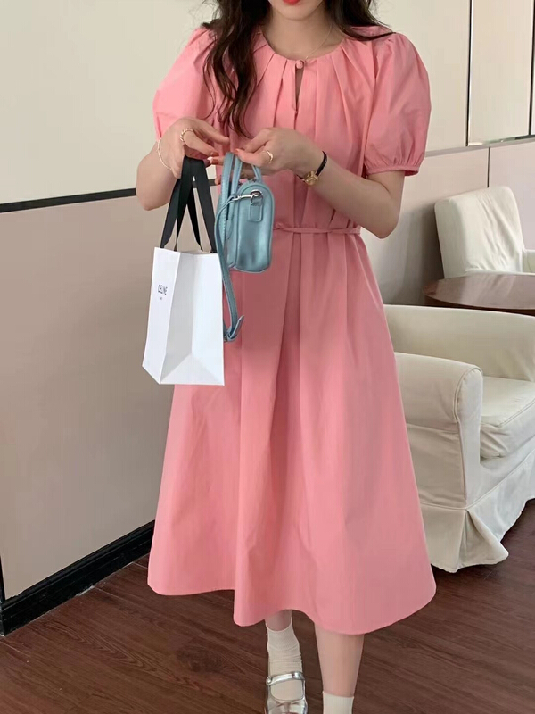 [31 fashion] Korean Solid Color Bubble Sleeve Dress (with waist rope) a013# hjy