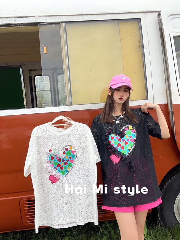 [Haimi] love fashion loose short sleeve T-shirt 1875# WTT