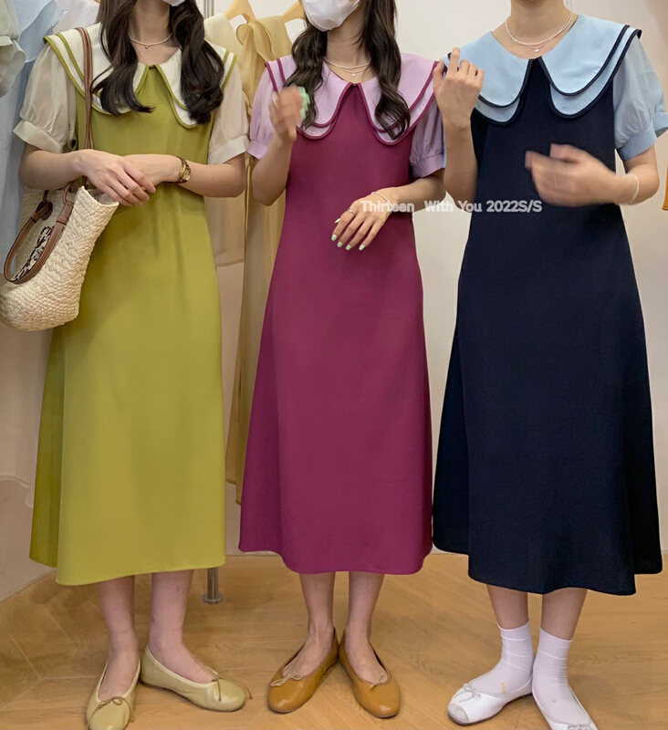 goods in stock! New in early summer! [thirten 13] Korean double layer large lapel dress 2133# XYY