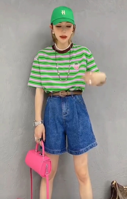 [AI x2 cowboy] Korean version versatile wide leg skinny Cowboy SHORTS 6176# hjy