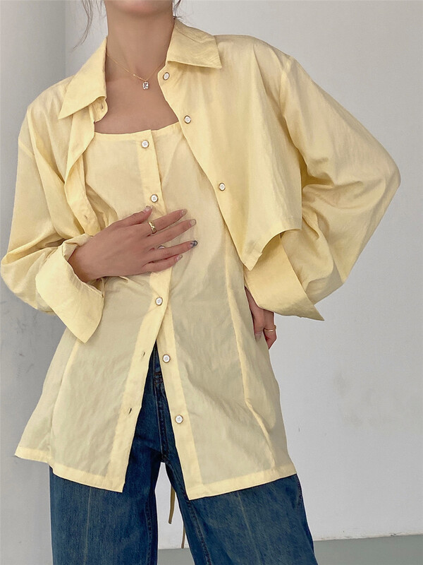 Original price 88.99! [zicci] Korean versatile medium length design Vest + short clean color shirt set 106458# lwy