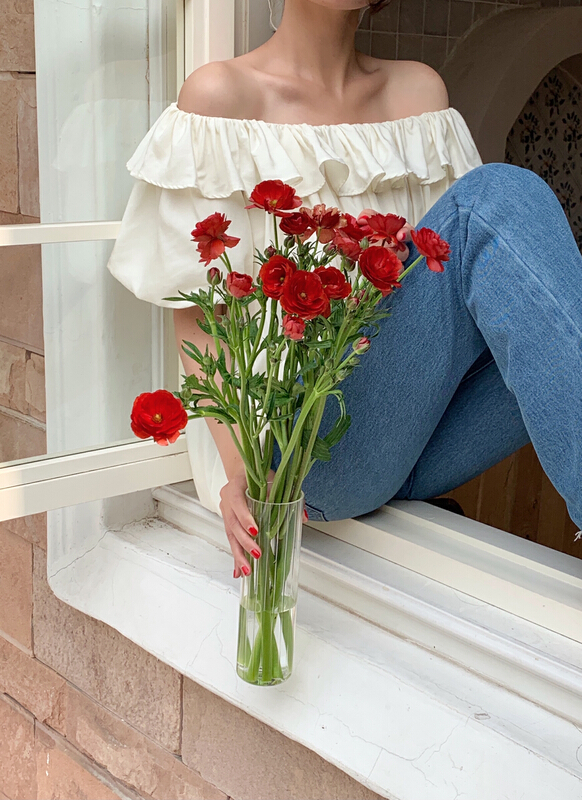 [vis type] French lotus leaf one shoulder shirt 3272# hjy