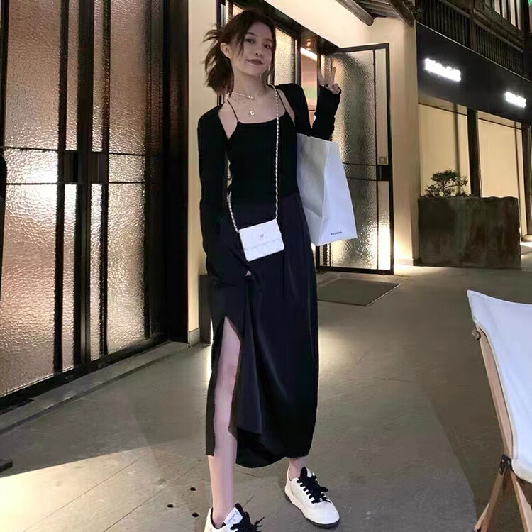 [are studio] design sense split suspender dress + short solid color coat set 81202# zxx