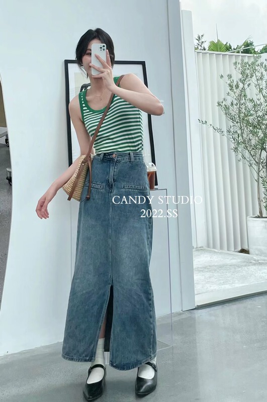 [candy] Korean classic contrast striped vest / sling 8187# zjy