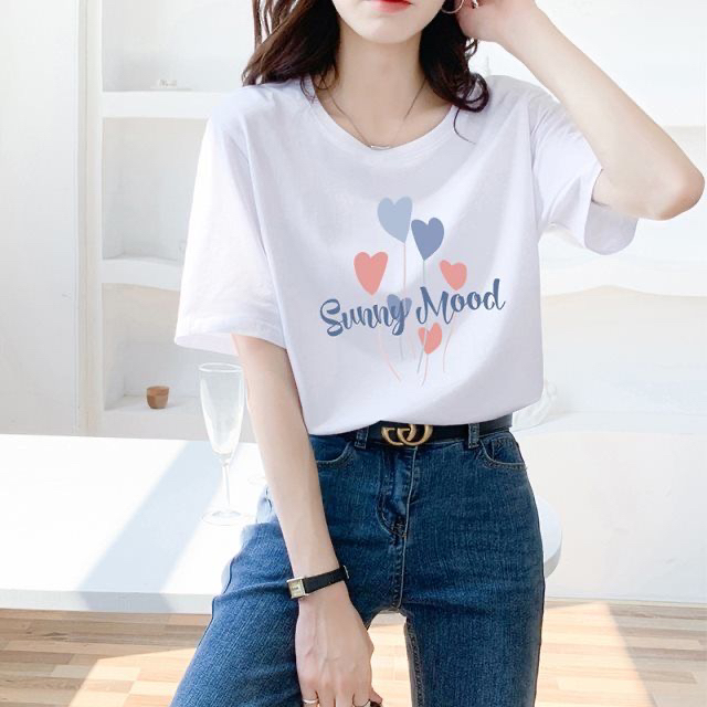 [three thousand gold] Korean print Pullover short sleeve T-shirt 8072# ll
