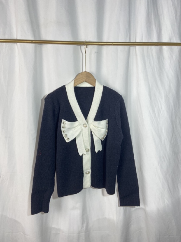 [Yi show shop] xiaoxiangfeng color matching loose knit cardigan 1213# Cl