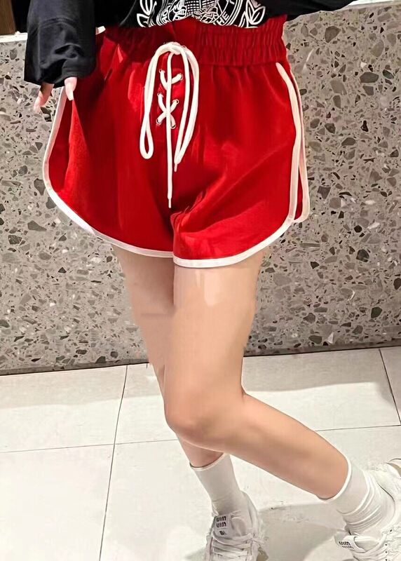 [Hello] contrast color strap elastic high waist casual shorts (with waist rope) 6365-1# lwy