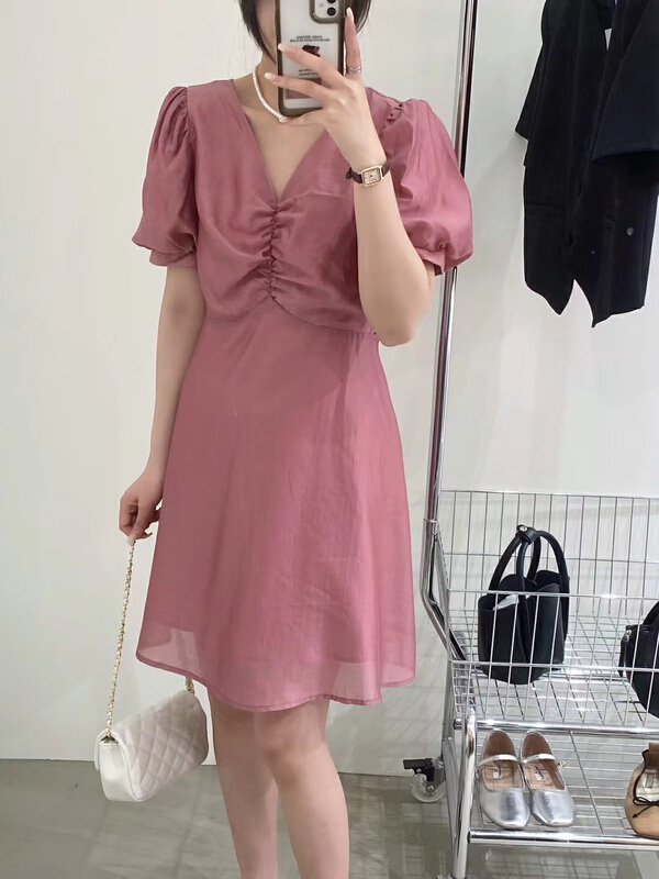 [chocolate] Korean V-neck waist dress 28092# ll