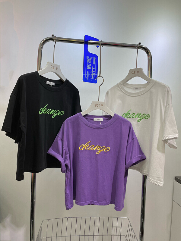 [9319] letter embroidery comfortable short sleeve T-shirt 121# L