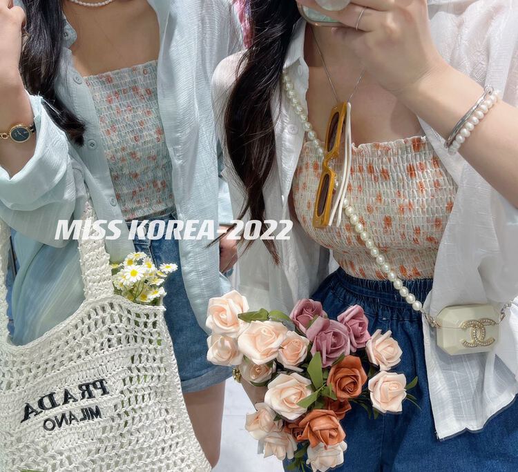 [Miss Korea] holiday style solid color sunscreen shirt + pull design suspender vest set 6687# HBx