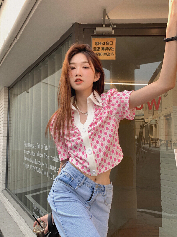 New in early summer! [timely rain] slim button temperament short shirt 66325# WPL