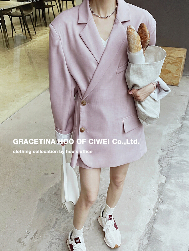 goods in stock! New year in early spring! [gracetina Hoo] niche design, side buckle, oblique placket, loose, lazy and versatile suit wt559# zxl
