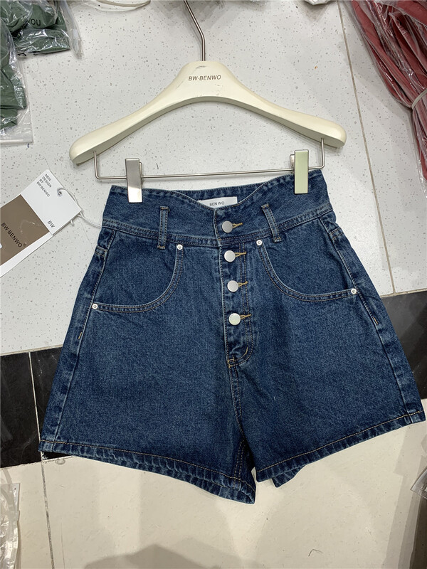 [benwo] Korean versatile high waist button denim shorts 0654# CLS