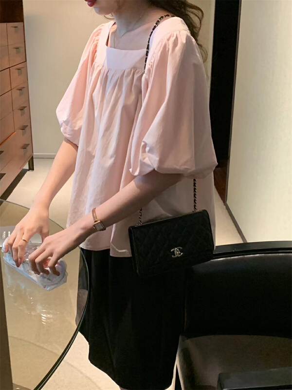 [buyer's selection] versatile basic simple square neck solid color small shirt 7006# XJ