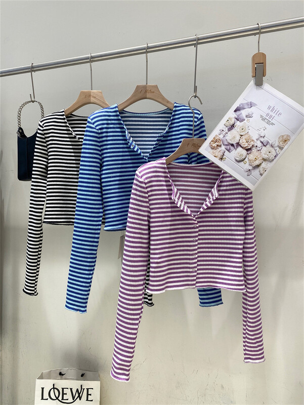 goods in stock! New in early summer! [Milo] stripe casual casual cardigan 55001# zyh