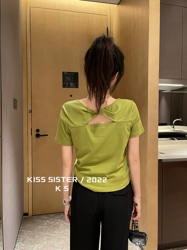 [kiss sister] Korean design twist hollow out short sleeve T-shirt 9162# ozq