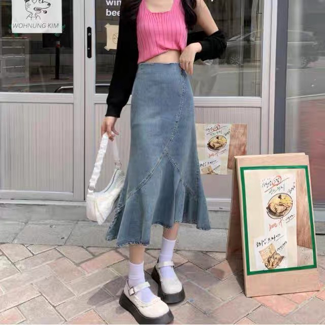 New year in early spring! [jun.t] Vintage denim fishtail skirt 5507# PCZ