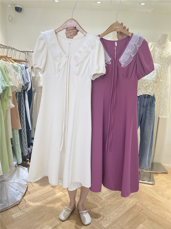 [Lulu grace] Korean style waist closing bubble sleeve dress 6281# ZSY