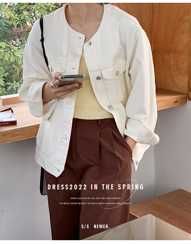 New year in early spring! [the mind] round neck versatile solid denim jacket 70005# jhy