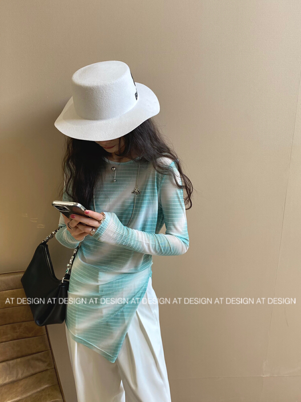 In early summer! [at] slightly transparent gradual halo dyed long sleeve sunscreen shirt 56986\lsl