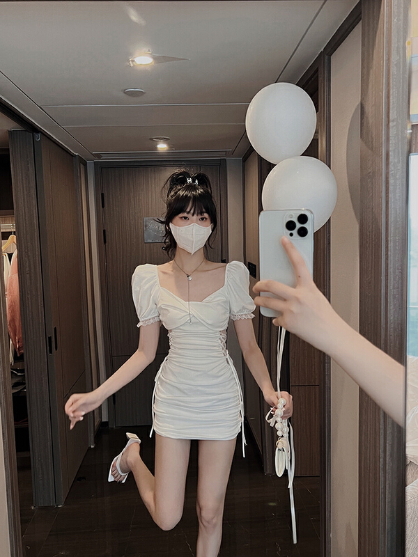 [RM. HH] small square neck cross strap dress 376# ozq