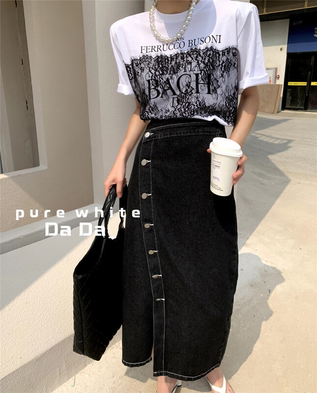 "DADA" irregular diagonal buckle slim jeans skirt 7103# ZXL