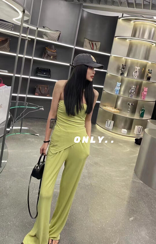 初夏上新!【ONLY】不規則抹胸背心+鬆緊腰高腰闊腿長褲套裝(只賣套裝)  3131#  JJ