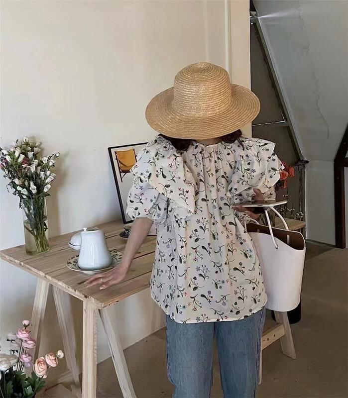 New in early summer! [badmoon] fashion floral round neck blouse 1539# LSW