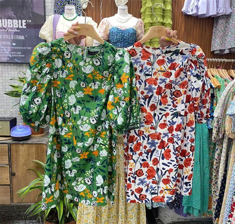 [suzybubble] crew neck floral bubble sleeve shirt 472# WPL