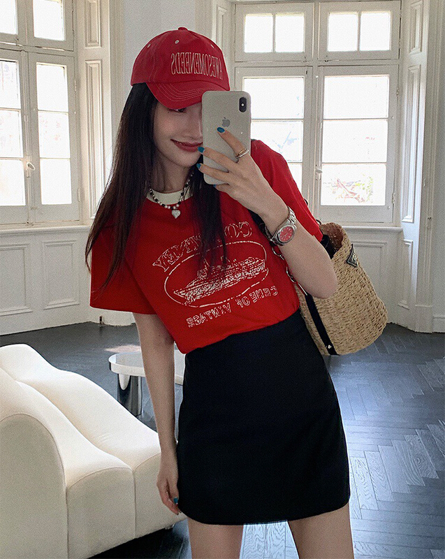 [wgwe] Korean round neck versatile short sleeve T-shirt 1666# PCZ