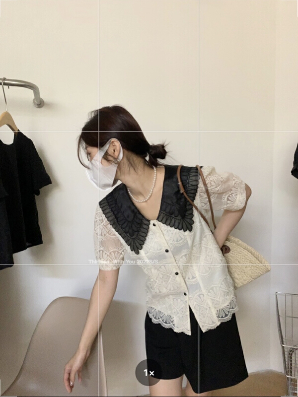 [thirten thirteen] gentle temperament large lapel lace blouse 1681# XYY