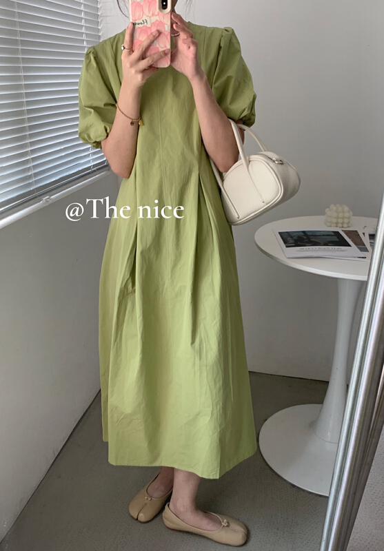 現貨!初夏上新!【THE NICE】韓版雙側收褶簡約連衣裙  A6098#  HJY