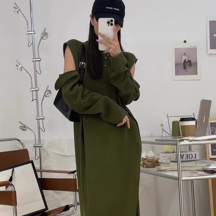 goods in stock! New in early summer! [East room] off shoulder long sleeve simple dress 9156# WTT