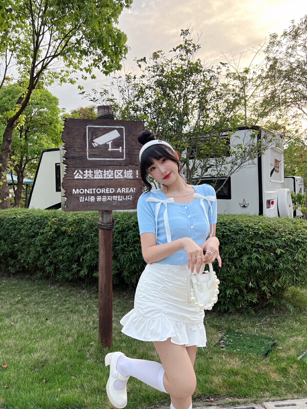 [CXI] single breasted comfortable Korean sweater (detachable with bow) 1621# WPL
