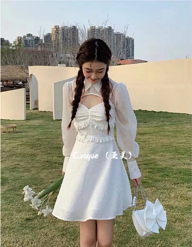 [c.vogue] simple blouse + suspender slim dress two-piece suit 3312# PCZ