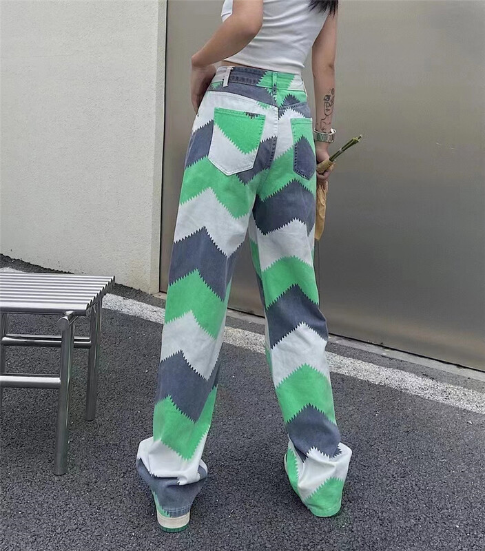 [a +] wave color blocking straight jeans 5309# ozq