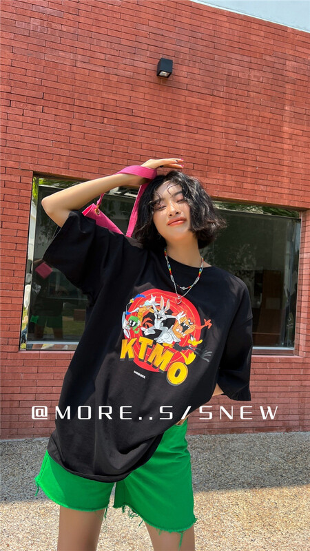 初夏上新!【MORE】個性印花圓領套頭寬鬆短袖T恤  88105#  OZQ