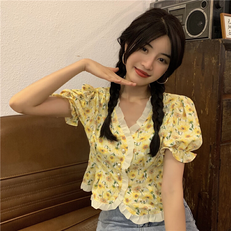 [dolly] Korean versatile floral blouse 9490# LSW
