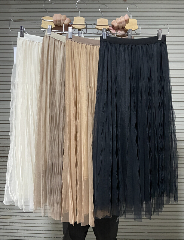 [Ming] fairy mesh long skirt with elastic waist and thin A-line skirt 2119# LJF