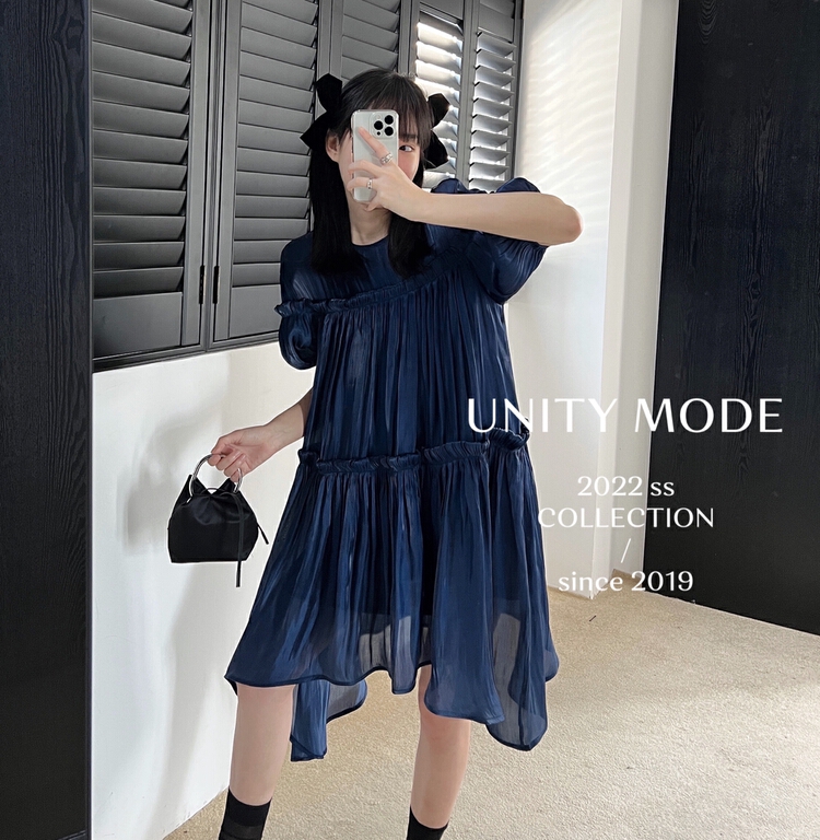 New in early summer! [unit] irregular gentle temperament thin bubble sleeve dress 8978# cqw