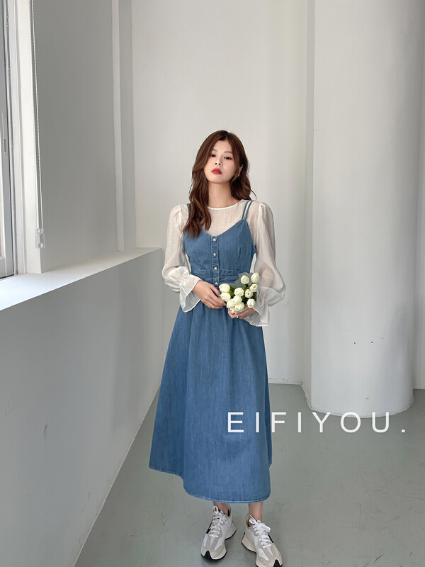 goods in stock! New year in early spring! [EI fi you] denim dress + Korean comfortable blouse set 1912# LSL