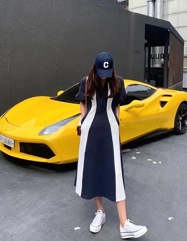 [31 fashion] French color contrast minority long dress a2150# hjy