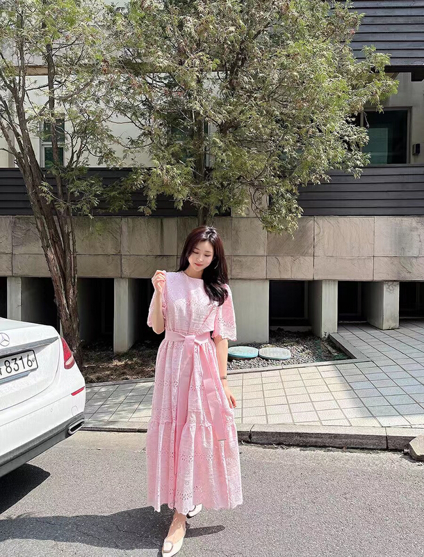 [31 fashion] Korean hollow lace dress (with belt) 670# hjy