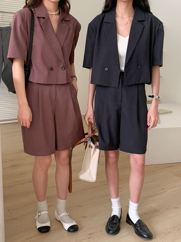 [Tn] Korean Short Sleeved suit coat + casual Shorts Set n6181 + c2402# cqw
